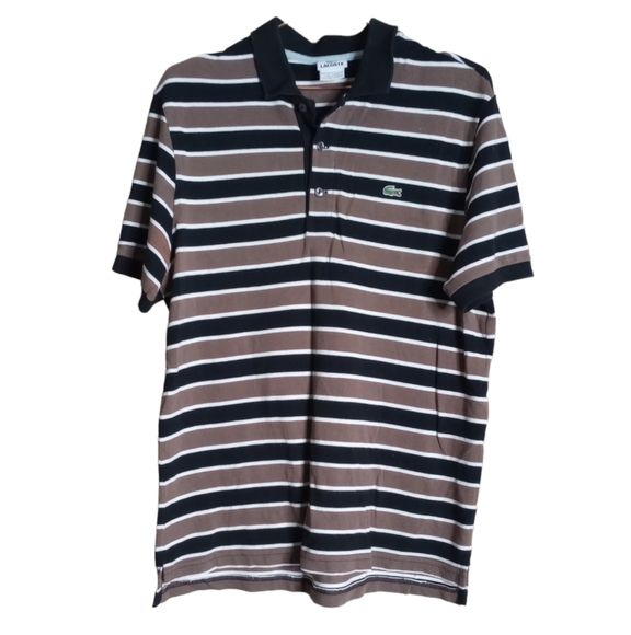 Lacoste Brown Striped Polo Shirt size L - Picture 1 of 3
